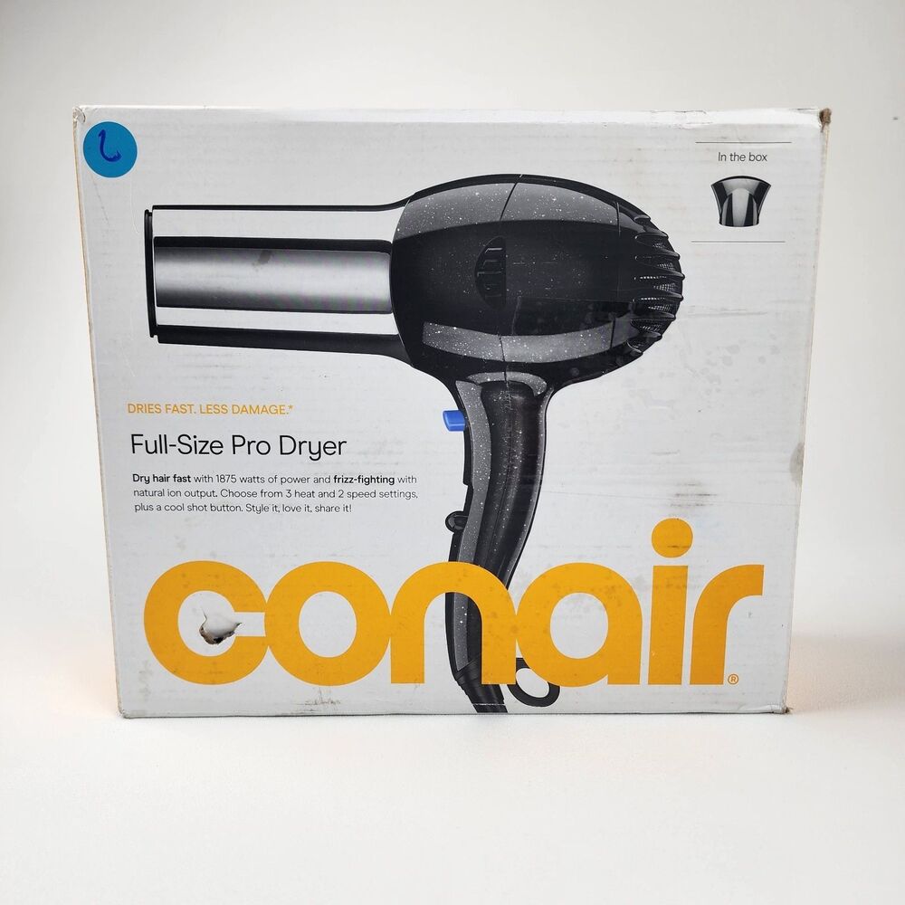 Conair 1875W Hair Dryer Ionic Conditioning Tourmaline Ceramic Black Chrome OB